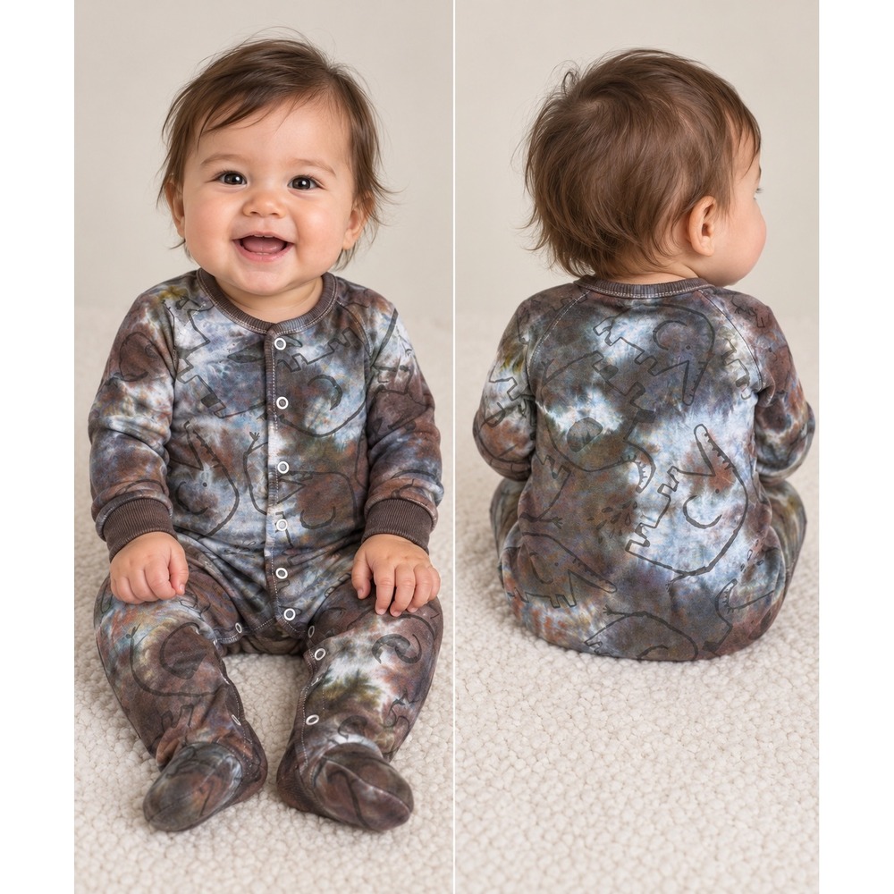 Elephant Sleeper Kids 9M Brown Multi Tie Dye Dinosaur Footed CUSTOM